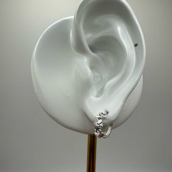 2/$30 Genuine 925 Sterling Silver Floral Hoop Earrings - Picture 5 of 9
